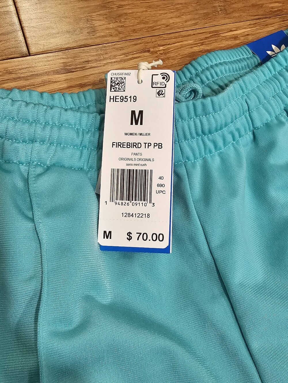Adidas NWT Firebird Track Pants Medium Semi Mint Rush Teal Blue Straight Leg - Picture 3 of 5